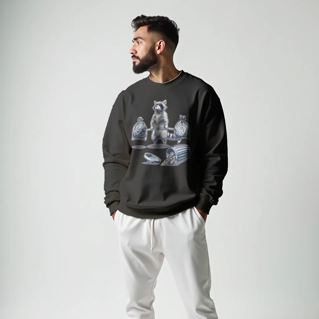 Deadlifting Raccoon Crewneck Sweatshirt