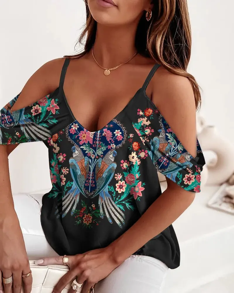 Deanwangkt - Tribal Floral Off-the-Shoulder Top