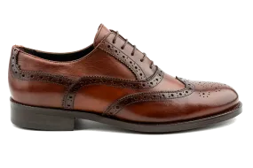 Debbano Gui Oxford Shoes, Top Grain Tan Leather Oxfords for Men, Luxury, Men's Oxford Dress Shoes, Wingtip Shoes with Full Brogue Details , Tan Oxford Shoes