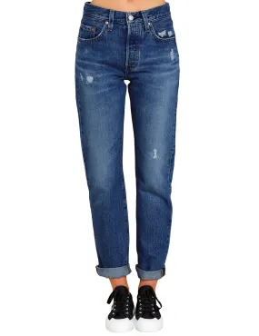 Deep Blue Rolled Hem Distressed Casual Denim Boyfriend Jeans
