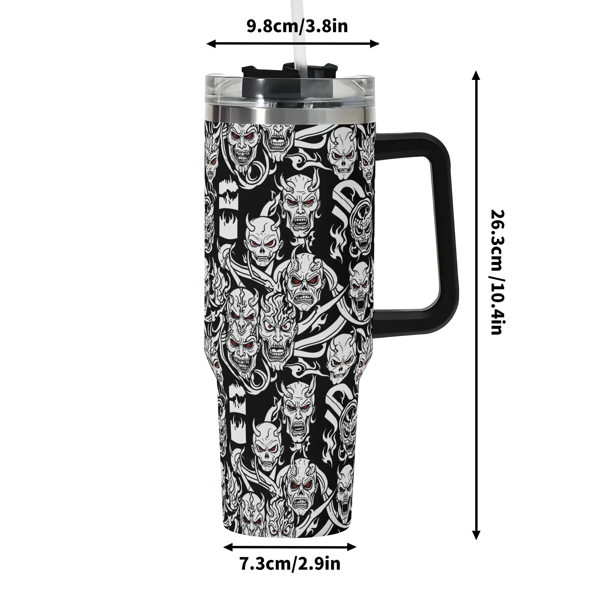 Demons 40oz Stainless Steel Tumbler Gift With Black Handle and Straw