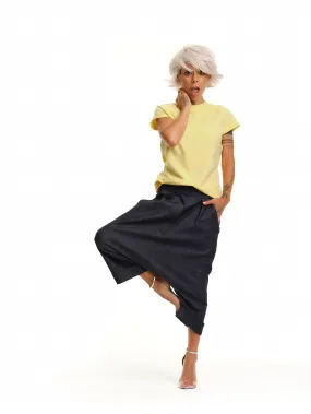 Denim Drop-Crotch Pants with Pockets