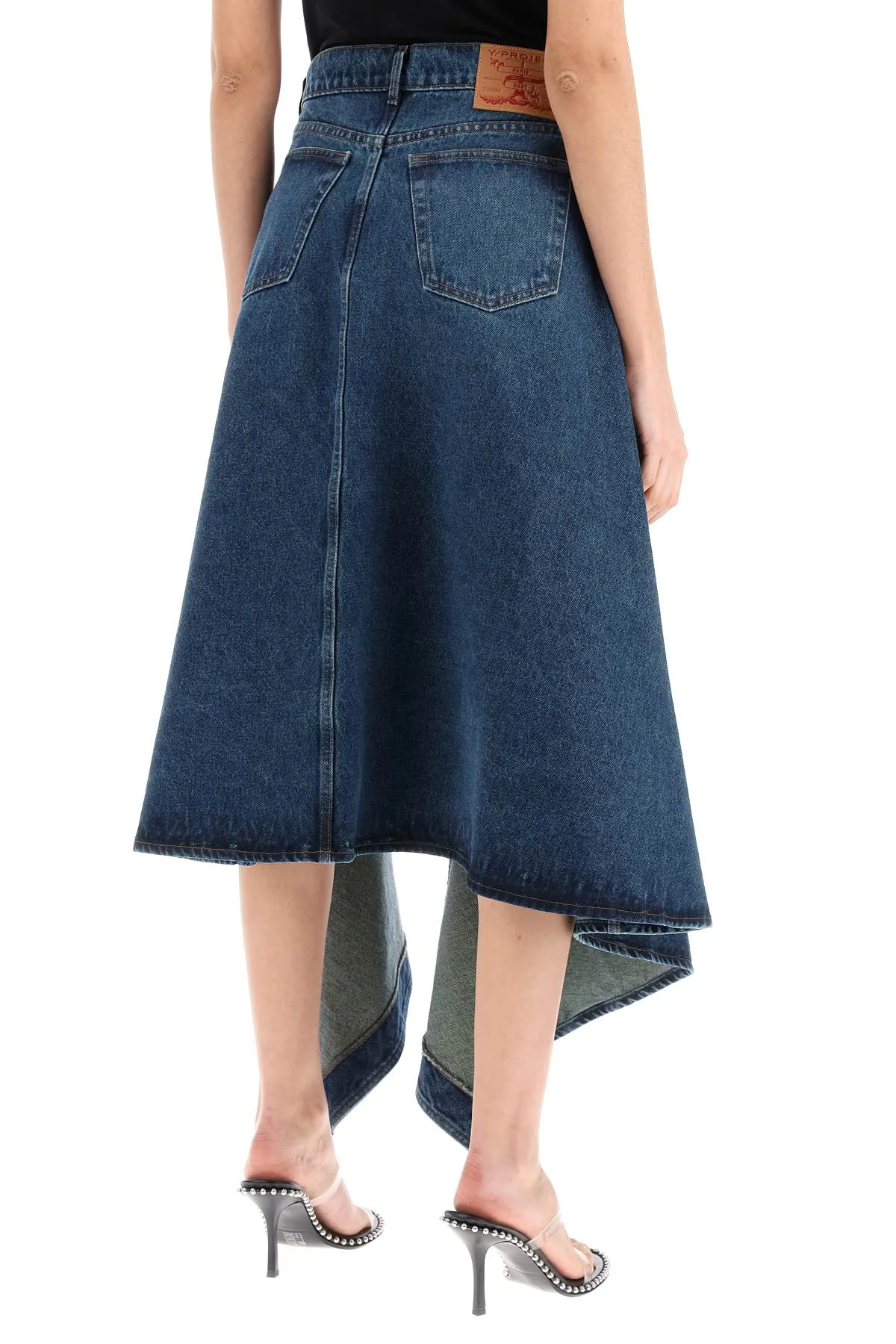 denim midi skirt with cut out details