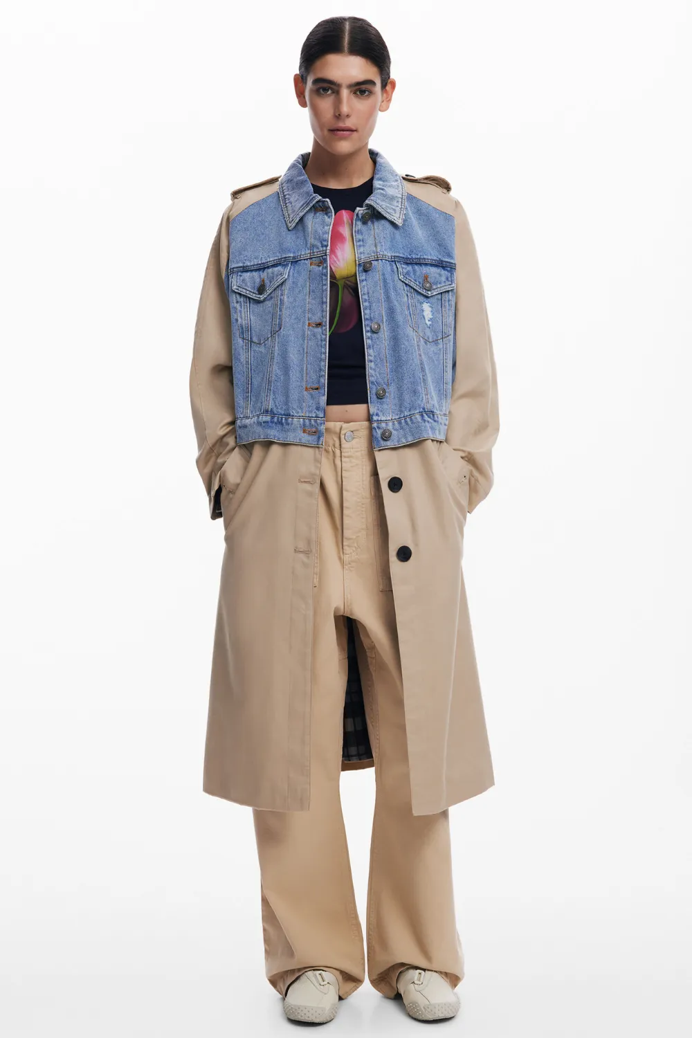 Desigual Riga Beige and Denim Trench Coat
