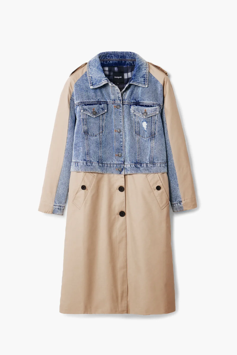 Desigual Riga Beige and Denim Trench Coat