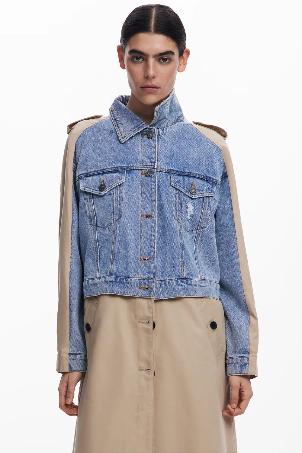 Desigual Riga Beige and Denim Trench Coat