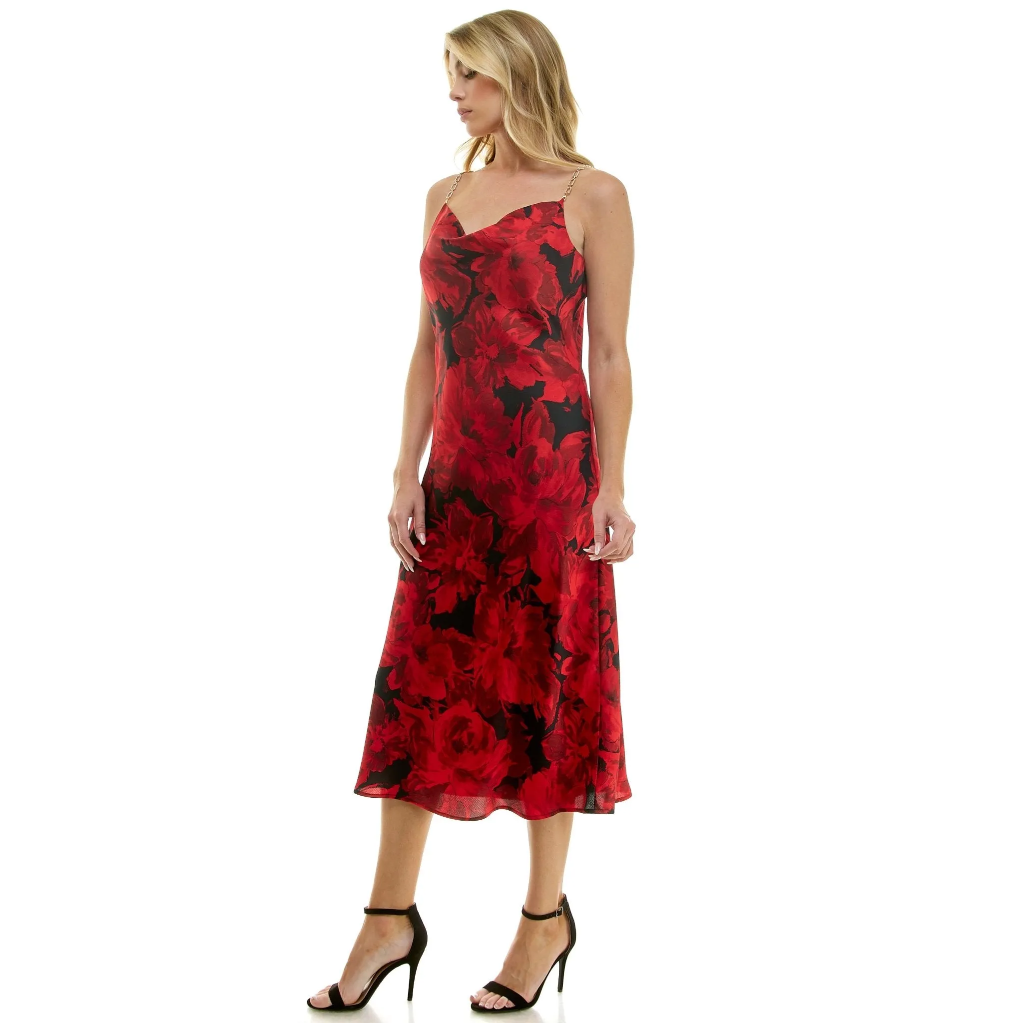 Detachable Chain Trim Strap Cowl Neck Dress