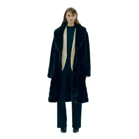 Deutzia Black Stripes Faux Fur Relaxed Coat
