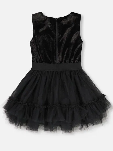 Deux par Deux Bi-Material Sleeveless Velvet Dress With Tulle Skirt Black Girls 6-12