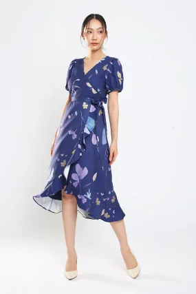 Devonne Wrap Dress in Navy Blue Floral