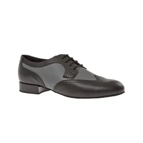 Diamant-Mens: Broderick Classic: New York Black Gotham Grey: Black & Grey Leather | .75" Standard | XWIDE | Suede Sole