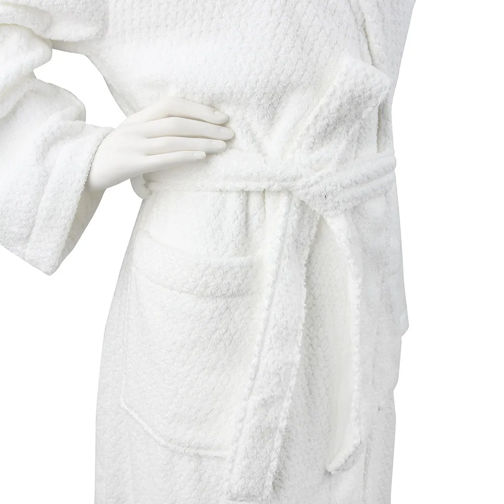 Diamond Jacquard Bathrobe, XL-XXL, White