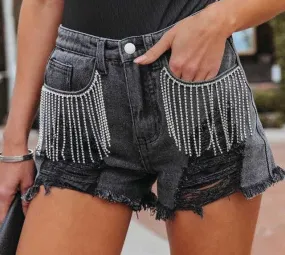 Diamond Tassels Denim Shorts