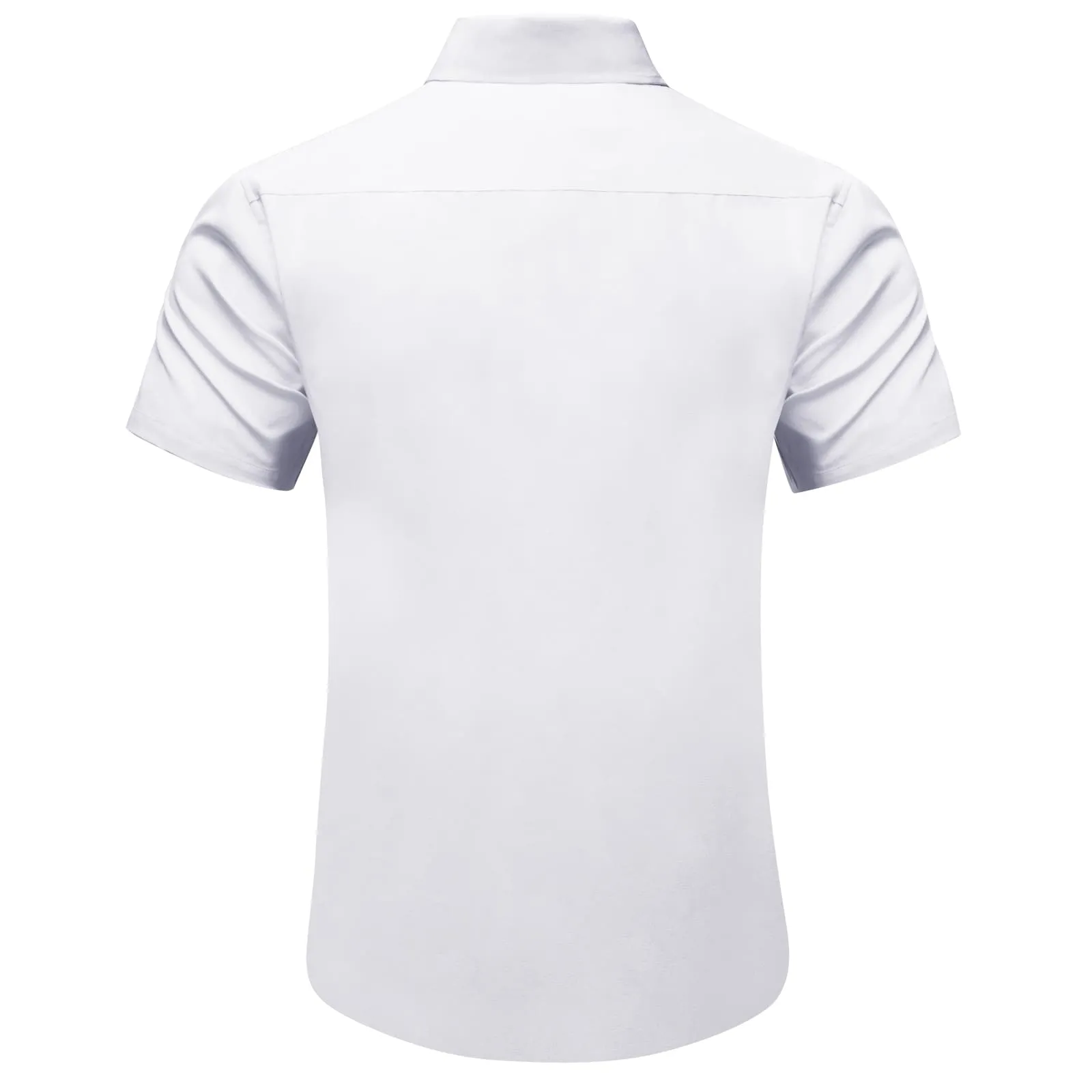 DiBanGu Work Shirt White Purple Splicing Silk Mens Button Up Short Sleeve Shirt