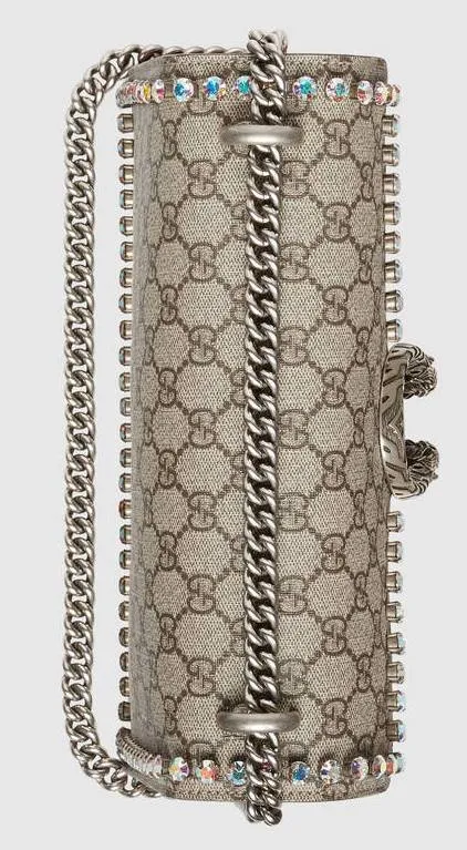 Dionysus GG Supreme Shoulder Bag with Crystals, Pink