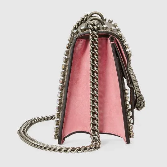 Dionysus GG Supreme Shoulder Bag with Crystals, Pink