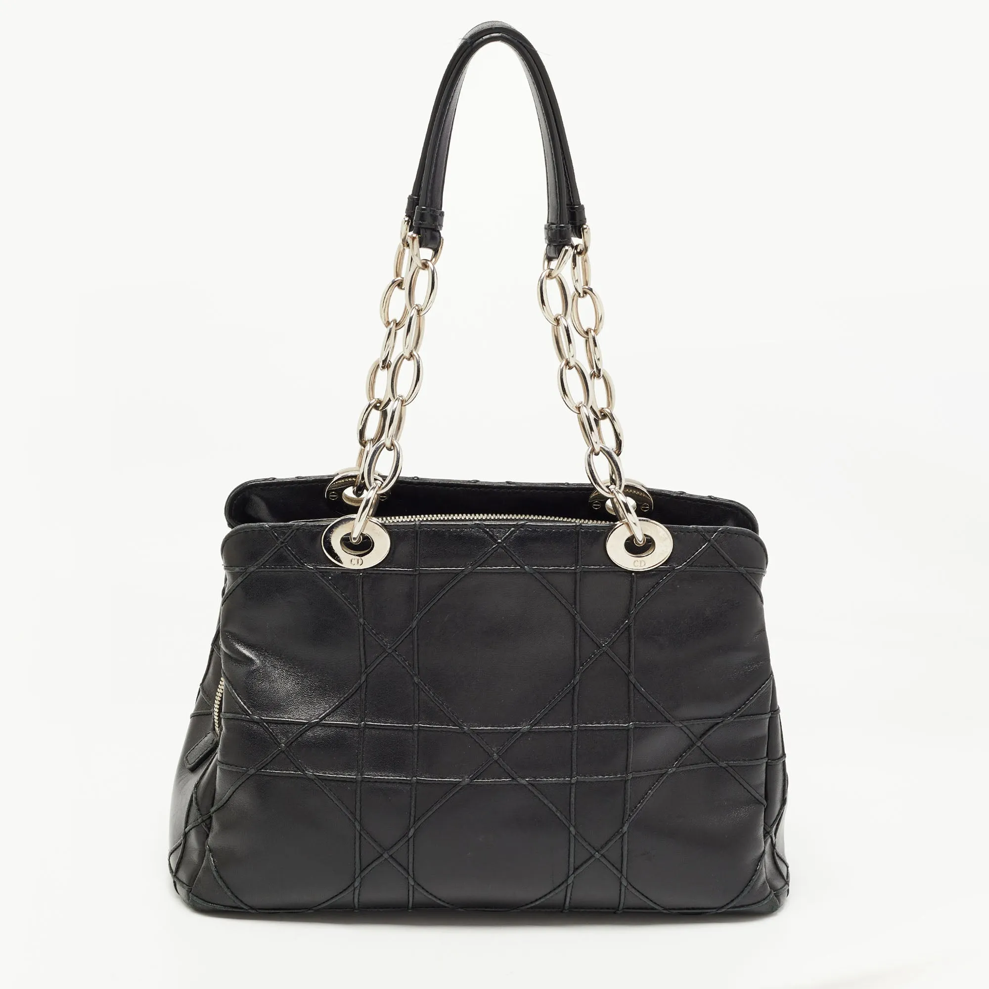 DIOR Black Cannage Leather Small Soft Lady  Shopping Tote