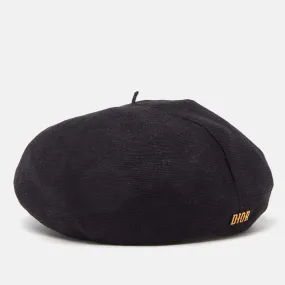 DIOR Black Logo Detail Linen Beret Hat