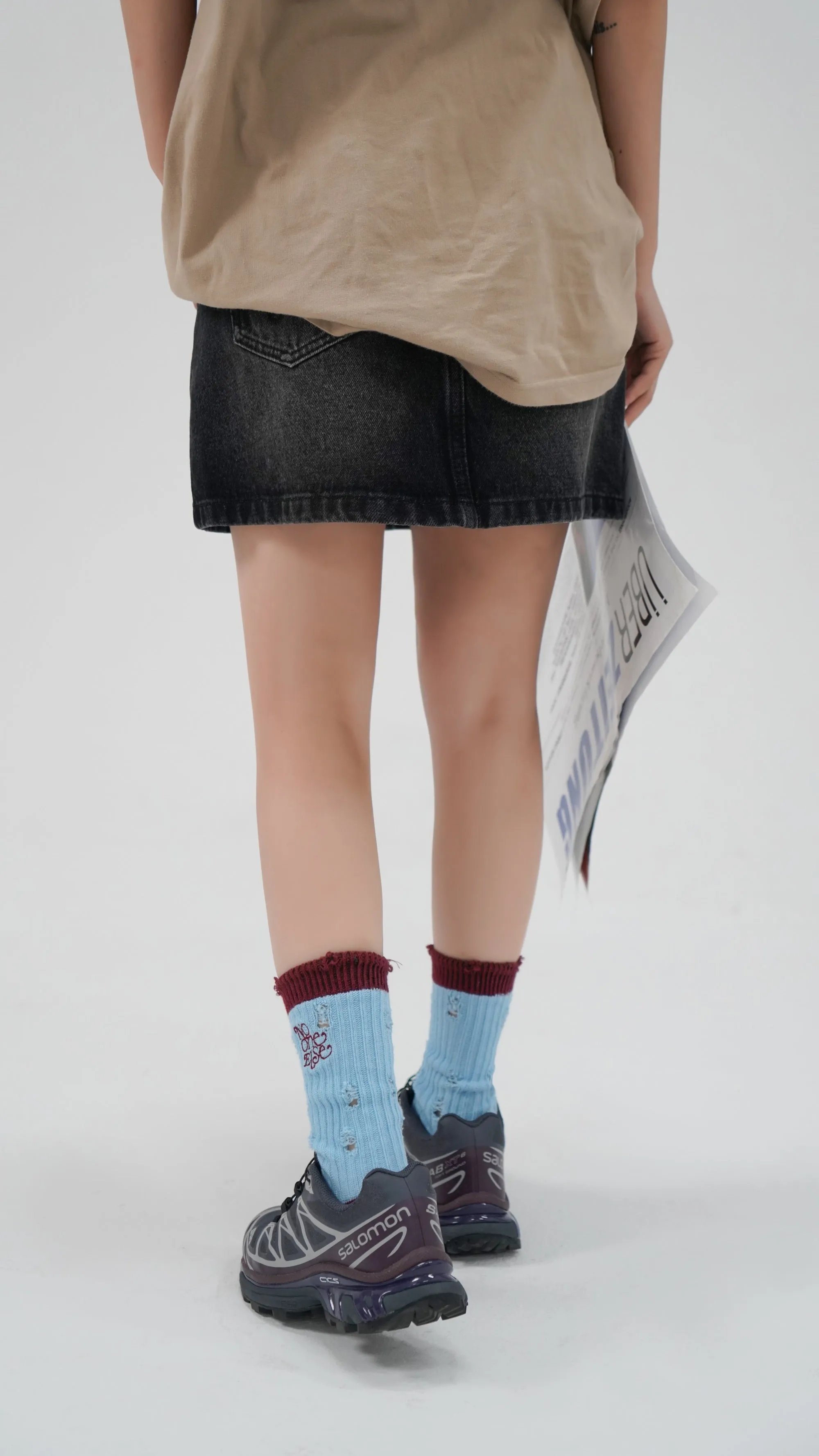 Distressed Embroidered Color High Socks