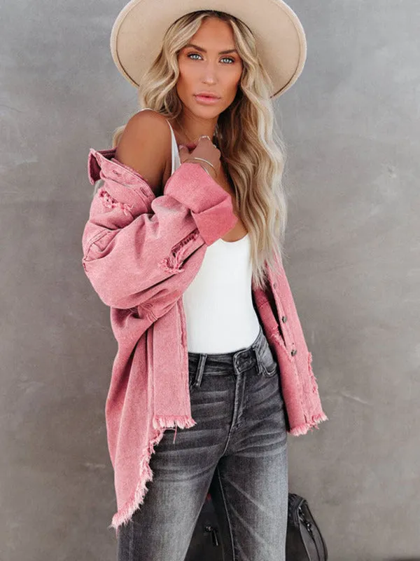 Distressed Frayed Denim Shacket - Fall & Winter Chic