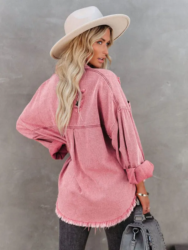 Distressed Frayed Denim Shacket - Fall & Winter Chic