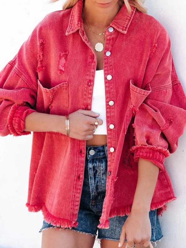 Distressed Frayed Denim Shacket - Fall & Winter Chic