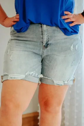 Distressed Plus Size Rolled Denim Shorts