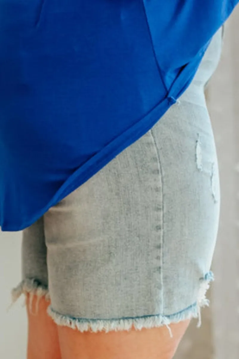 Distressed Plus Size Rolled Denim Shorts