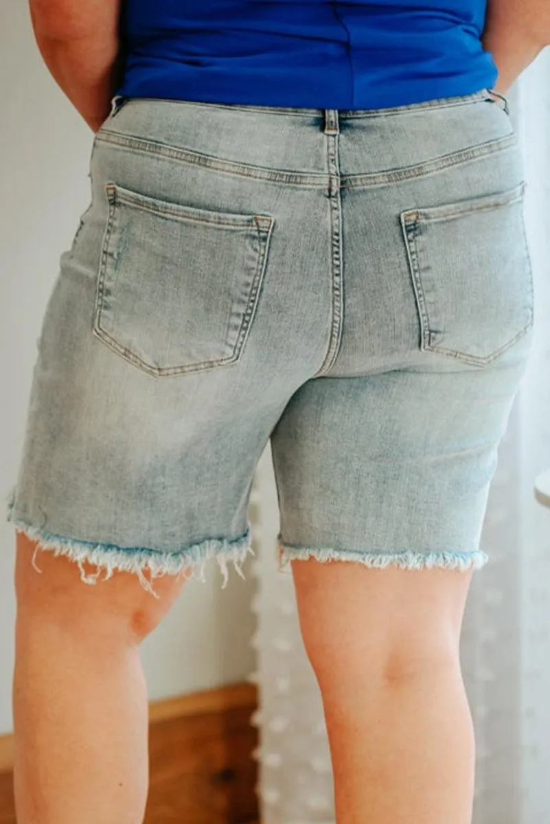 Distressed Plus Size Rolled Denim Shorts
