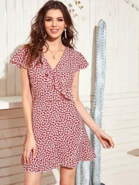 Ditsy Floral Ruffle Trim A-line Dress