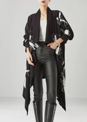 DIY Black Asymmetrical Print Cotton Cardigans Fall ML2444