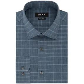 DKNY MEN'S BUTTON UP DRESS SHIRT PLAID THUNDER GREY, 17.5, NWT