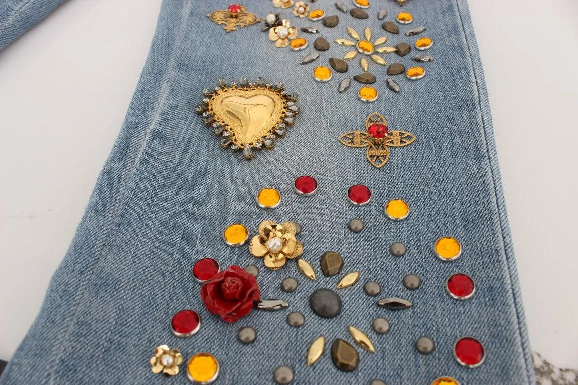 Dolce & Gabbana Crystal Roses Heart Embellished Jeans