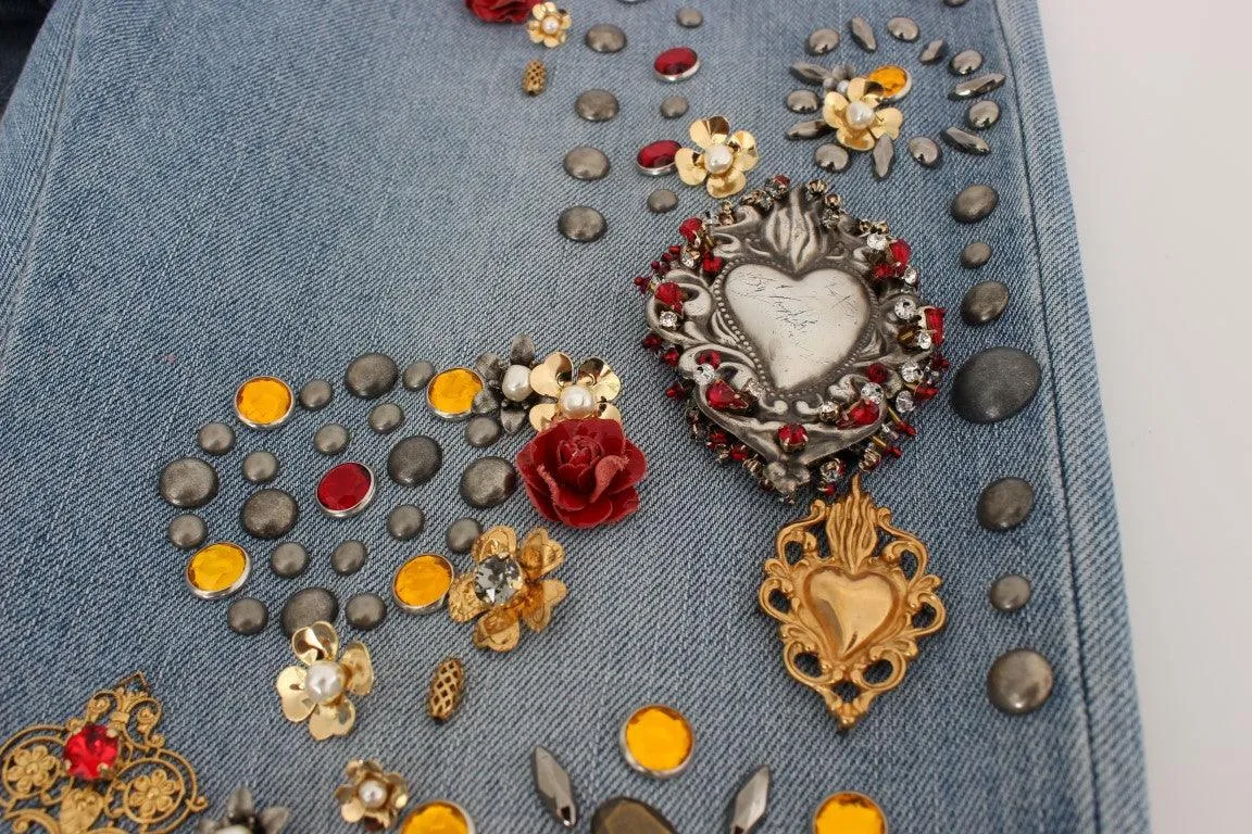 Dolce & Gabbana Crystal Roses Heart Embellished Jeans