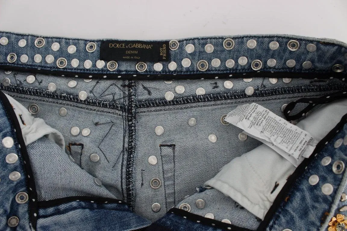Dolce & Gabbana Crystal Roses Heart Embellished Jeans