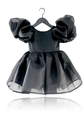 DOLLY WORLD V-BACK PUFF SLEEVE ORGANZA TUTU DRESS black