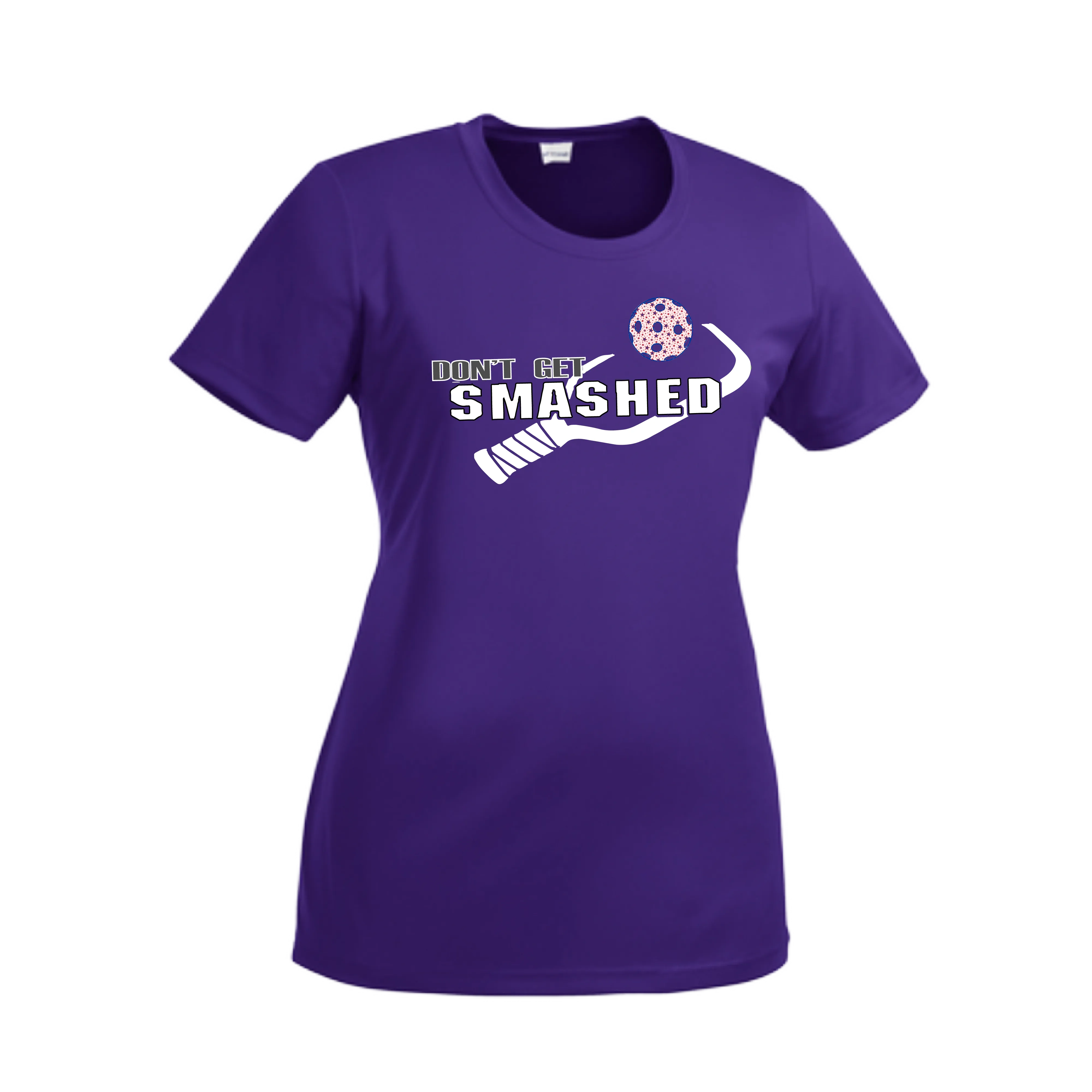 Don't Get Smashed With Pickleballs (Patriotic Stars) | Women’s Short Sleeve Crewneck Athletic Shirts | 100% Polyester