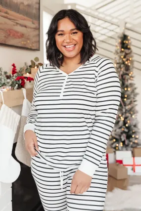 DOORBUSTER Snuggle in Stripes Pajama Top in White/Black
