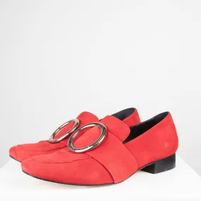 Dorateymur Red Loafer with Silver Circle Detail