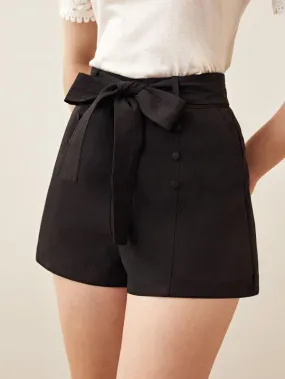 Double Covered Breasted Belted Shorts