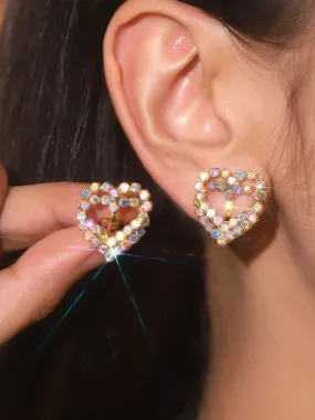 Double Love Heart Full Rhinestone Ear Clip