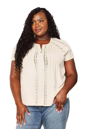Double Take Crochet Buttoned Short Sleeves Top