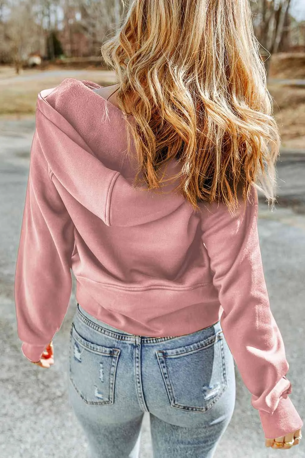 Double Take Half-Zip Thumbhole Sleeve Hoodie - 2 colors