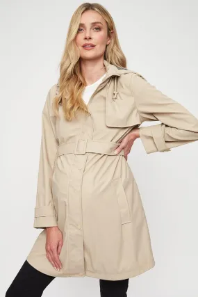 DP Maternity Beige Hooded Raincoat Mac Belted Jacket - Size Maternity UK 16