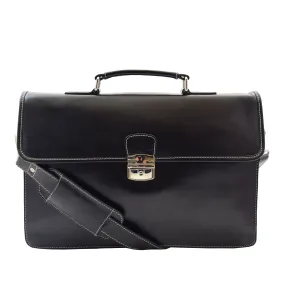 DR321 Men's Leather Slimline Organiser Briefcase Black