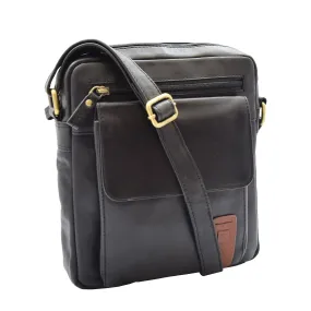 DR359 Men's Leather Cross Body Travel Organiser Bag Black