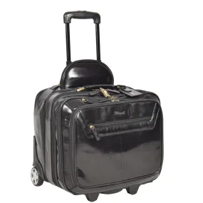 DR640 Genuine Leather Wheeled Travel Laptop Pilot Case Black