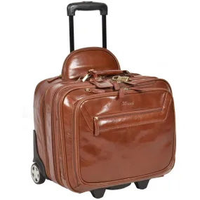 DR640 Genuine Leather Wheeled Travel Laptop Pilot Case Chestnut