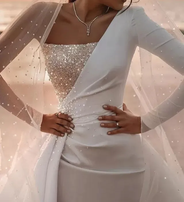 Dramatic Cathedral Sparkle Satin Wedding Gown All Sizes/Colors