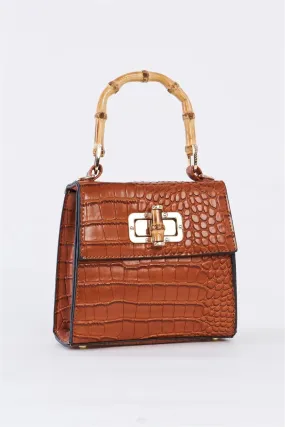 Dreamy Bahamas Camel Faux Alligator Skin Handbag With Bamboo Handle Accent /3 Bags